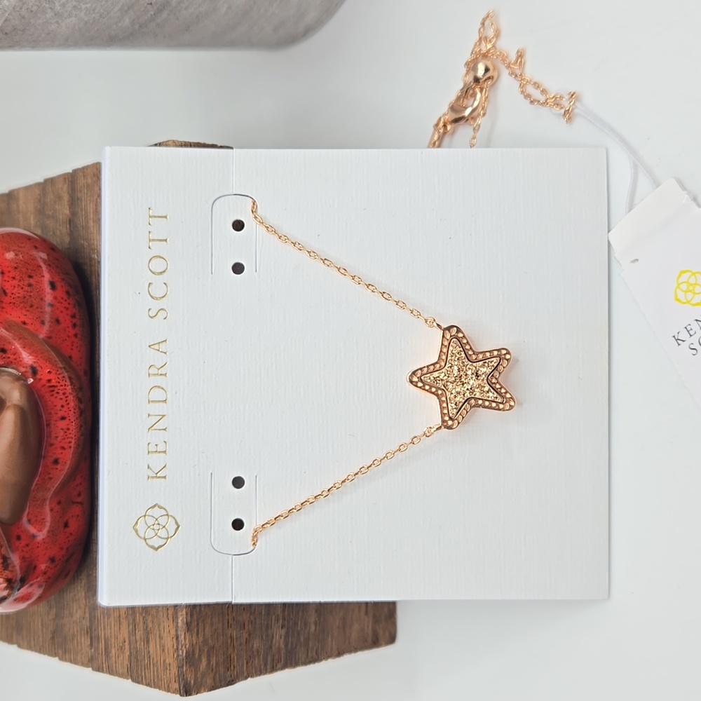 Kendra Scott Jae Star Short Pendant Necklace Rose Gold Druzy